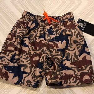 Wes and Willy Boys Shark Brown/Navy Bathing Suit